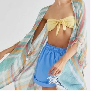 NWT Free People Tan Lines Woven Kimono Striped Beach Wrap Size All